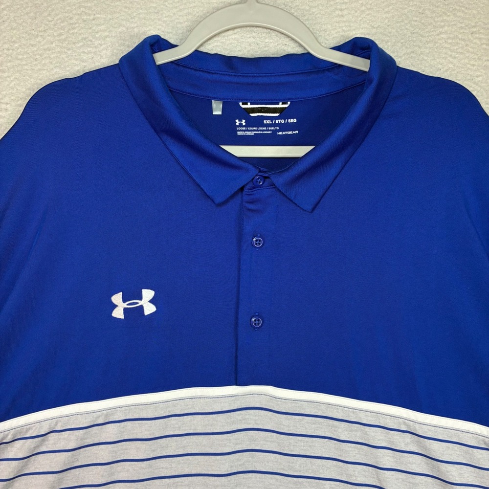 Under Armour Golf Polo Shirt Men 5XL Blue Gray Striped Performance Stretch Tall
